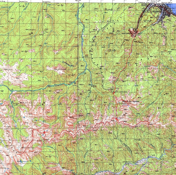 Карта-километровка Хамар-Дабана в окрестности Слюдянки