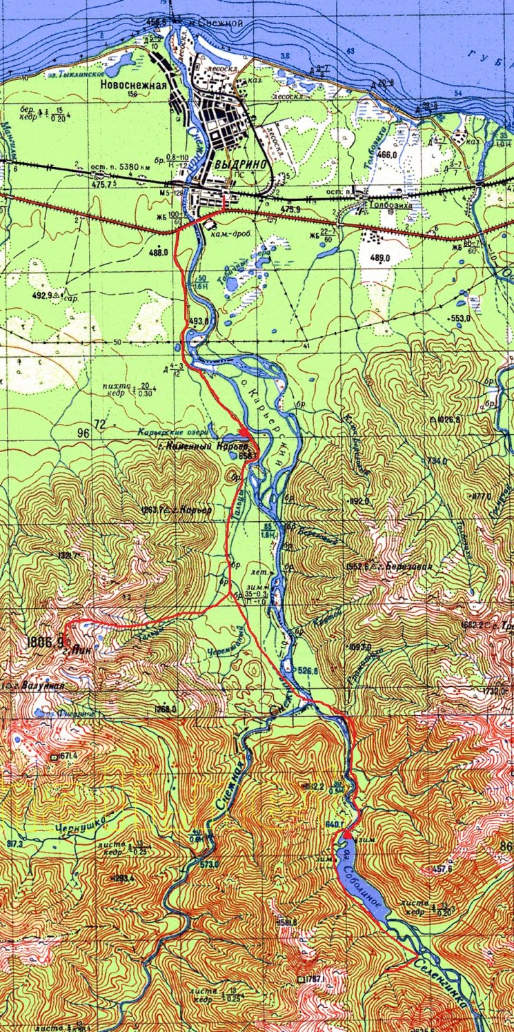 Карта-километровка Хамар-Дабана окрестностей Выдрино