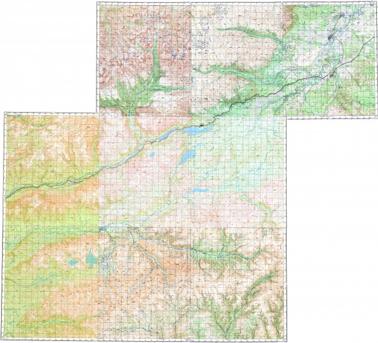Карта-километровка Кодара, Каларского хребта и Чарских песков